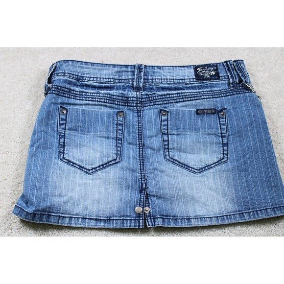 Hint Jeans Skirt Womens 3 Blue Denim Mini Chain Punk Y2K Grunge Goth 2000s Edge - Picture 7 of 8